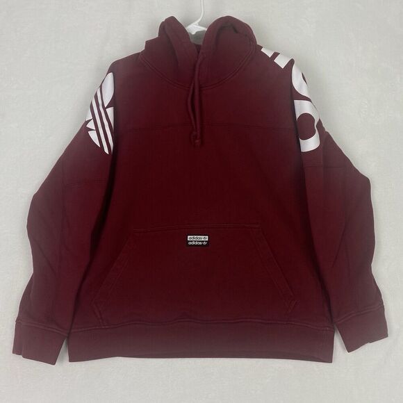 adidas Other - Adidas Sweater Mens Medium Burgundy Red Hoodie Logo Pullover Sweatshirt Casual